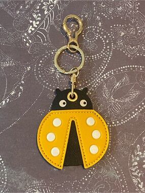 Yellow Ladybug Bag Charm or Keychain Charm - Cute Accessory Leather Soft